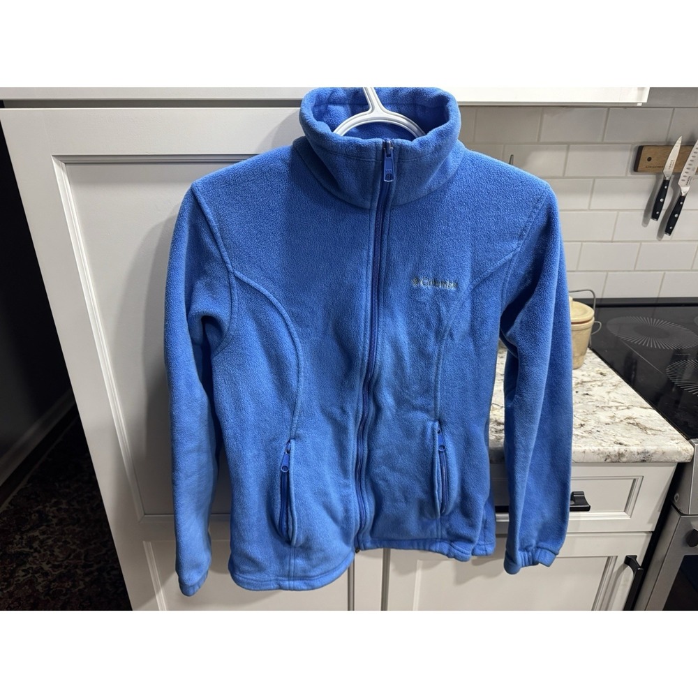 Columbia Full Zip Fleece Jacket Coat Women's Medium Zippered Pockets Light Blue